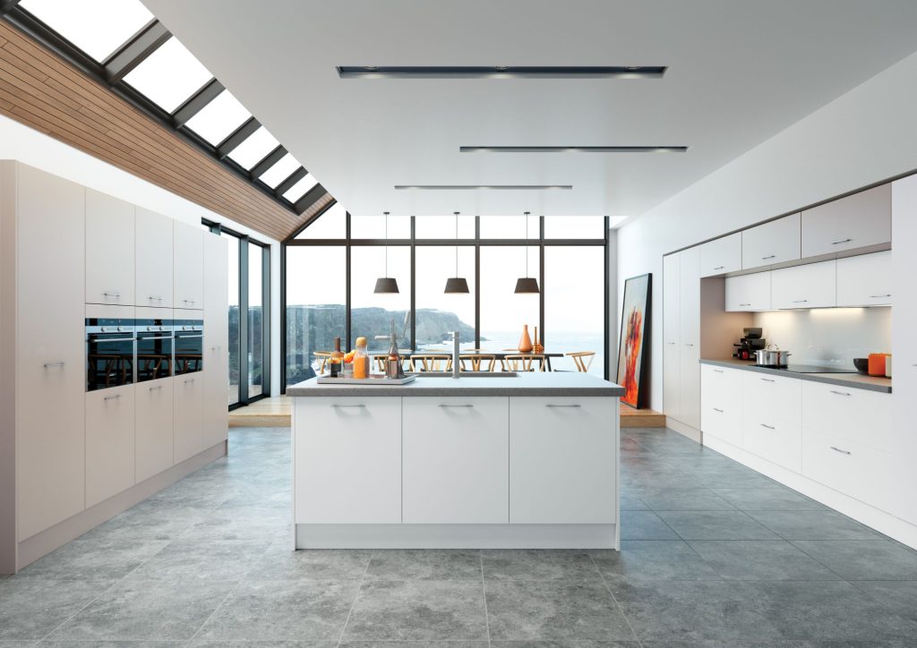 Belair Kitchen in Kashmir White - Sleek Slab Door Design